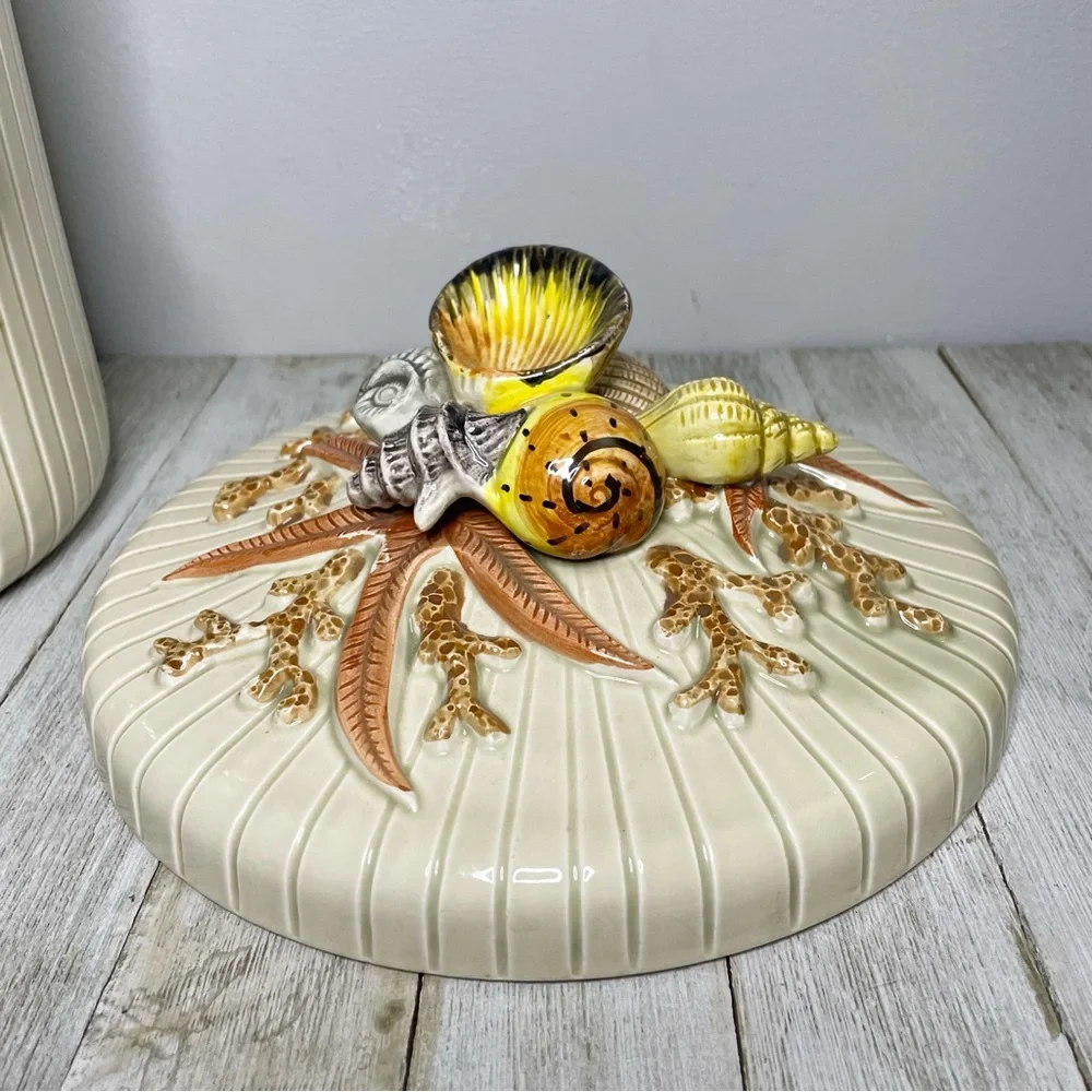 Fitz and Floyd RARE Vintage Coquille Seashell Coral Nautical Ice Bucket with Lid